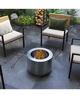 Smokeless Fire Pit, 19" Portable Wood Burning Firepit with Poker, Low Smoke Camping Bonfire Stove for Backyard Patio Picnic, Stainless Steel, Sil