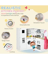 Simplie Fun Corner Play Kitchen Set with Sound Effects and Tons of Countertop Space, Large Wooden Kitchen with Washing Machine, Food Toys, Ice Maker,