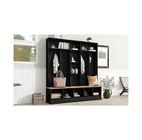 Streamdale Furniture Wide Design Hall Tree with Storage Bench, Minimalist Shoe Cabinet with Cube Storage & Shelves, Multifunctional Coat Rack with 8 H