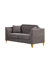 61.5" Mid-century design modern sofa, Chenille Pull Buckle Design Sofa for Living Room, Buttons Tufted With Copper Nail Decoration Armrest, with