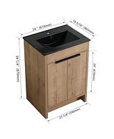 24" Freestanding Bathroom Vanity with Black Ceramic Sink and Soft-Close Doors