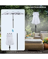 Double-sided Patio Umbrella 9.5' Large Outdoor Market Umbrella with Push Button Tilt and Crank, 3 Air Vents and 12 Ribs, for Garden, Deck, Pool, White