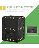 Garden Compost Bin 80 Gallon Outdoor Large Capacity Composter Fast Create Fertile Soil Aerating Box, Easy Assembly, Black