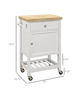 Simplie Fun Utility Kitchen Cart, Rolling Kitchen Island with Smooth Rubberwood Top, Narrow Butcher Block Surface on Wheels with Storage Drawer & Cabi