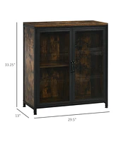 Streamdale Furniture Industrial Wine Cabinet with 9 Bottle Wine Rack, Retro Liquor Cabinet with Glass Holders, Mesh Doors, and Storage Shelf for Home