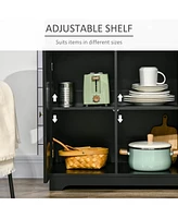 Sideboard with Solid Wood Countertop, Modern Kitchen Storage Cabinet, Coffee Bar Cabinet with Drawers, Doors and Adjustable Shelf