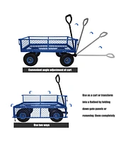 3 cu. ft. 300 lbs. Capacity Removable Sides Metal Steel Mesh Heavy Duty Utility Wagon Outdoor Garden Cart in Blue