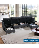 Streamdale Furniture Convertible Sectional Sofa with Storage Seat 6 Seat Sofa with Reversible Chaise U Shaped Sectional Couch for Living Room, Dark Gr