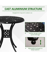 Simplie Fun 30" Round Patio Dining Table with Umbrella Hole, Antique Cast Aluminum Outdoor Bistro Table Only, Black