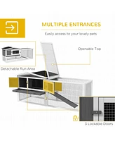 Rabbit Hutch 2-Story Bunny Cage Small Animal House with Slide Out Tray, Detachable Run, for Indoor Outdoor, 61.5" x 23" x 27