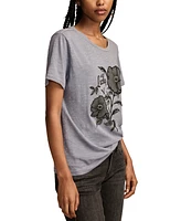 Lucky Brand Women's Beaded Floral Cotton T-Shirt