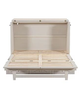 Full Size Murphy Bed with Large Drawers, Brushed White