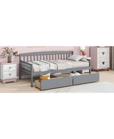 Simplie Fun Twin-size Pine Wood Daybed with two Storage Drawers, Sofa Bed with Bed Platform of 10 Support Slats, Grey