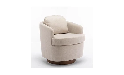 Slickblue Swivel Accent Chair with Solid Wood Round Brown Base for Elegant and Comfortable Seating