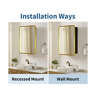 2028 inch Gold Metal Framed Wall mount or Recessed Bathroom Medicine Cabinet with Mirror