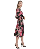 Halston Women's Floral-Print Ruched Fit & Flare Dress