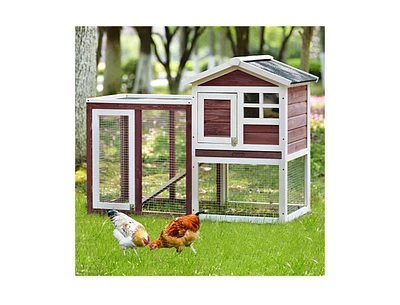 Simplie Fun Deluxe Wooden Chicken Coop Hen House Rabbit Wood Hutch Poultry Cage Habitat(wine rde+white)