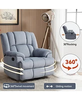 Streamdale Furniture Manual Recliner Chair with Rocker and Swivel in Fabric for Living Room, Blue