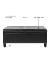 Simplie Fun Storage Ottoman with Wooden Legs, Faux Leather Ottoman with Storage for Living Room, Bedroom & Hallway, Ottoman Foot Rest, 38.4" Black Ott