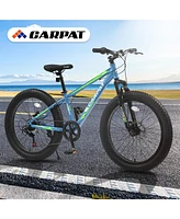 Simplie Fun Elecony 24 Inch Fat Tire Bike Adult/Youth Full Shimano 7 Speeds Mountain Bike, Dual Disc Brake