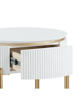 Streamdale Furniture Daveigh End Table, White High Gloss & Gold Finish