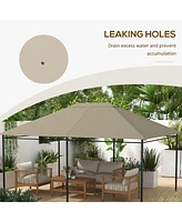 10' x 13' Gazebo Canopy Replacement, Outdoor Gazebo Cover Top Roof Replacement with Vents and Drain Holes, (Top Cover Only), Khaki