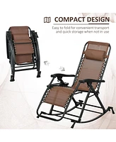 Streamdale Furniture Set of 2 Outdoor Rocking Chairs, Foldable Reclining Zero Gravity Lounge Rocker with Pillow, Cup & Phone Holder, Combo Design with