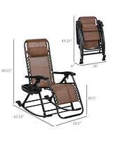 Streamdale Furniture Set of 2 Outdoor Rocking Chairs, Foldable Reclining Zero Gravity Lounge Rocker with Pillow, Cup & Phone Holder, Combo Design with