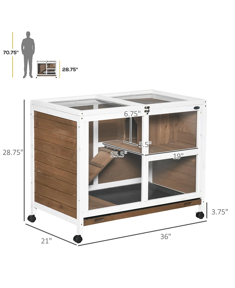 Streamdale Furniture Indoor Rabbit Hutch with Wheels, Desk and Side Table Sized, Wood Rabbit Cage, Waterproof Small Rabbit Cage, Brown