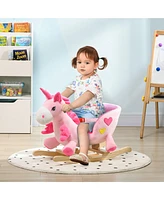 Baby Rocking Horse, Ride on Unicorn with 32 Songs, Toddler Rocker Toy with Wooden Base Seat Safety Belt for 1.5-3 Year Old, Pink