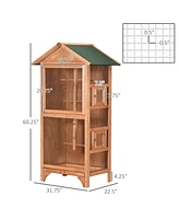 Streamdale Furniture 60" Wooden Outdoor Bird Cage for Finches, Parakeet, Large Bird Cage with Removable Bottom Tray 4 Perch, Orange