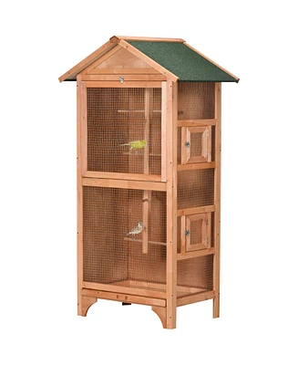 Streamdale Furniture 60" Wooden Outdoor Bird Cage for Finches, Parakeet, Large Bird Cage with Removable Bottom Tray 4 Perch, Orange