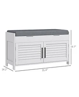 Shoe Bench, Entryway Bench with Shoe Storage, Cushion, Hidden Compartments, Adjustable Shelves and Shutter Doors, 35.4" Shoe Organizer for Entryw