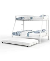 Costway Twin Over Full Metal Slats Bunk Bed Frame with Trundle, Guard Rail & Ladders