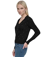 Dkny Jeans Women's Studded V-Neck Sweater