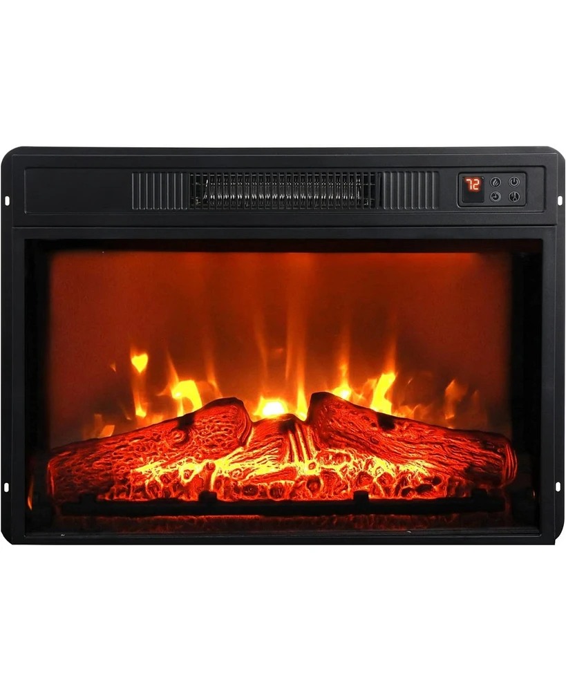 Simplie Fun 23" Electric Fireplace, 3DInfrared Black Fireplace Electric Insert Heater, with Ir Remote Control, Glass View, Adjustable Realistic Logs &