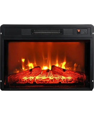 Simplie Fun 23" Electric Fireplace, 3DInfrared Black Fireplace Electric Insert Heater, with Ir Remote Control, Glass View, Adjustable Realistic Logs &