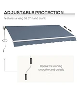 Simplie Fun 12' x 10' Retractable Awning Patio Awnings Sun Shade Shelter with Manual Crank Handle