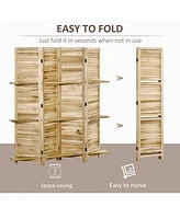 Streamdale Furniture 4-Panel Folding Room Divider, 5.6 Ft Freestanding Paulownia Wood Privacy Screen Panel with Storage Shelves for Bedroom or Office,