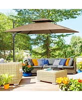 Streamdale Furniture 10ft Offset Patio Umbrella with Base, Double Top Hanging Aluminum Cantilever Umbrella with 360