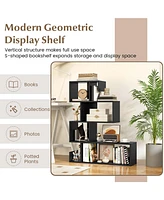 Costway 1 Pcs 5-Tier S-Shaped Bookshelf with Open Cubes Anti-Toppling Kits Freestanding Bookcase