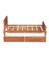 Slickblue Twin Size Wood Platform Bed with 4 Drawers and Streamlined Headboard & Footboard