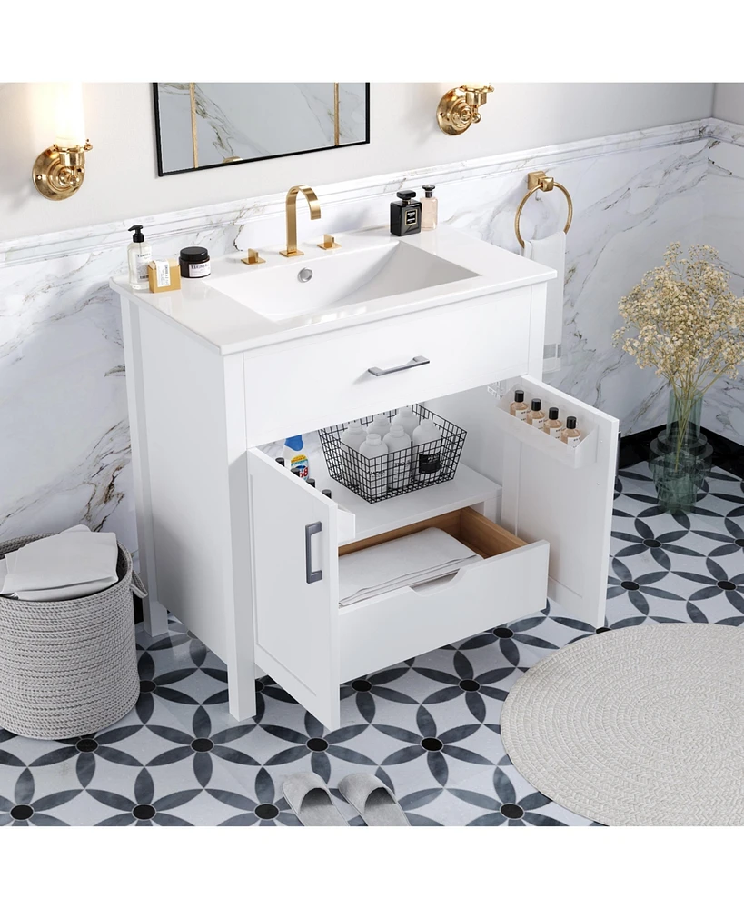 Simplie Fun 30-Inch Bathroom Vanity with Ceramic Sink and Ample Storage - The Perfect Choice for Small Bathrooms