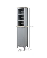 Streamdale Furniture Tall Bathroom Storage Cabinet with 3 Tier Shelf, Door, Free Standing Linen Tower, Slim Side Organizer, Grey