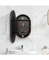 2436 inches Oval Black Metal Framed Wall mount Bathroom Medicine Cabinet with Mirror
