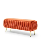 Streamdale Furniture Oval Storage Bench with Gold Legs, Velvet Fabric, Woven, Upholstered Ottoman Storage Benches for Bedroom End of Bed, Sherpa Fabri