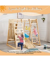 Streamdale Furniture Toddler Indoor Wooden Gym 8 in 1 Indoor Playground Climbing Toy Set with Slide Swing Climbing Net Rings, Kids Indoor Playground C