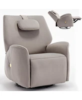 Streamdale Furniture Grey Swivel and Rocker Power Recliner Chair with Lumbar and Neck Support Pillow, Max Swivel Degree 270, Heavy Duty Motion Mechani