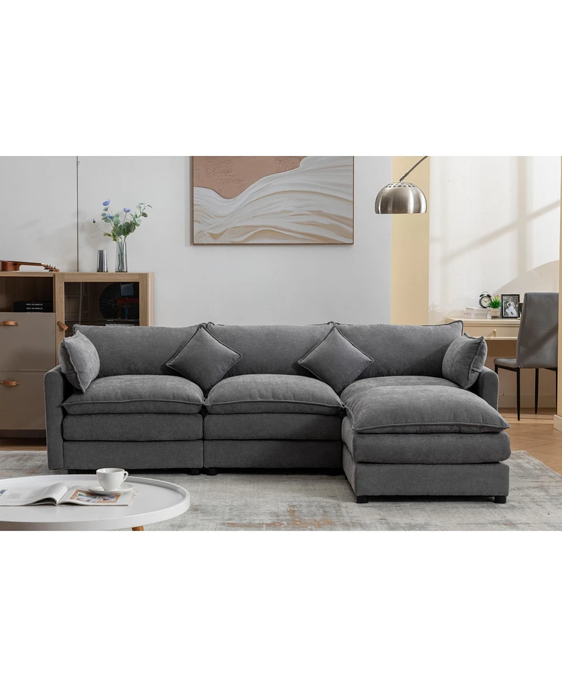 Streamdale Furniture Modular Sectional Sofa, 3-Seater Sofa with Ottoman, Modern L-Shaped Sofa for Living Room Bedroom Apartment