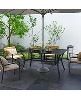Rectangle Outdoor Dining Table for 6 People, Steel Rectangular Patio Table with Umbrella Hole, Steel Frame for Garden, Balcony, Black